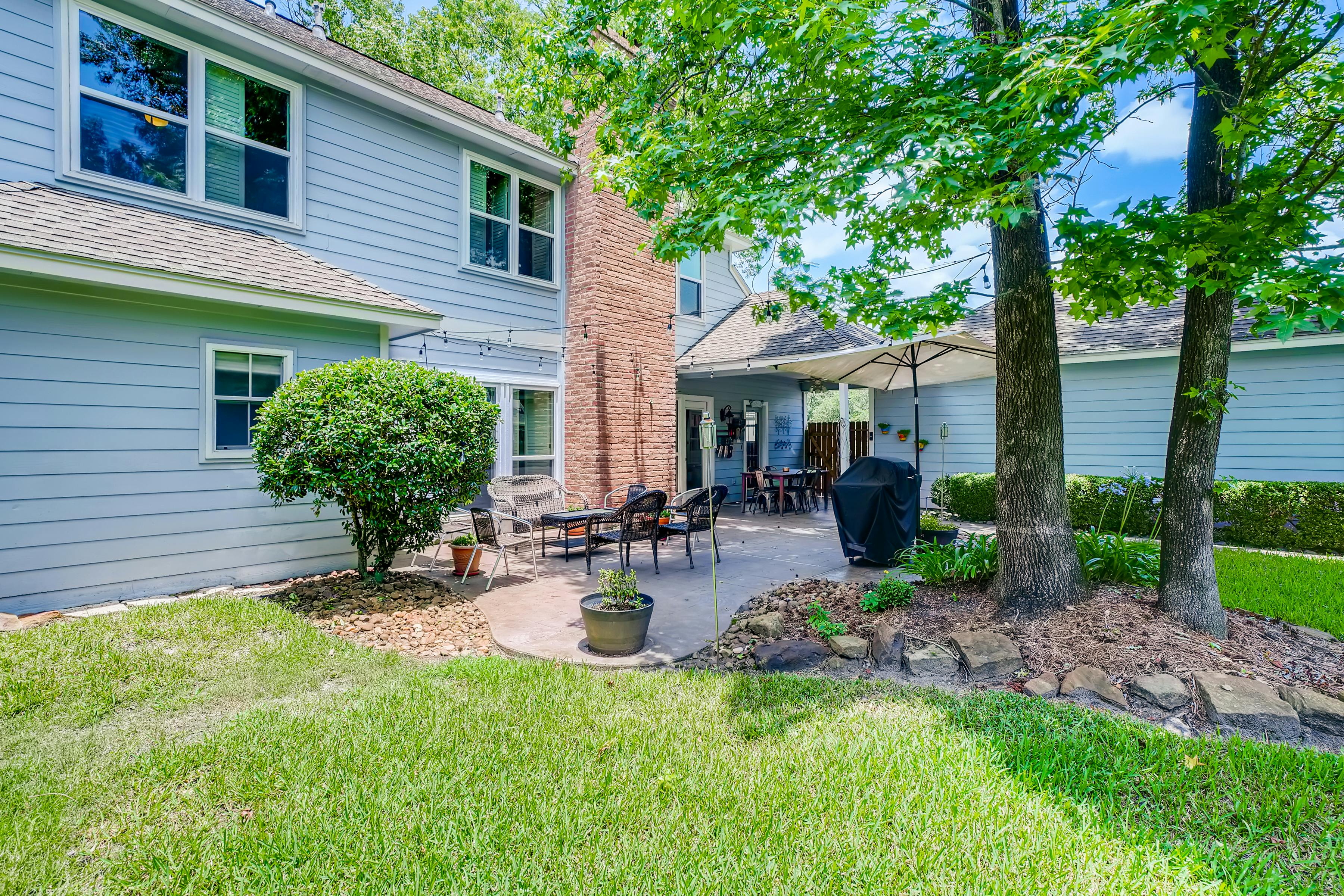Clean residential lawn and garden around a family home